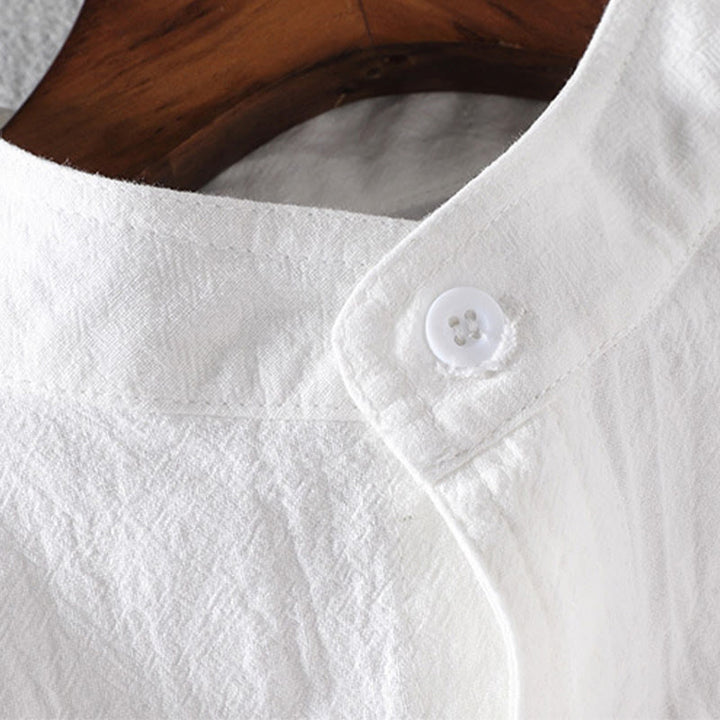 Buddha Stones Sommer Solide Herrenknöpfe Halbarm Baumwoll-Leinenhemd - image 7