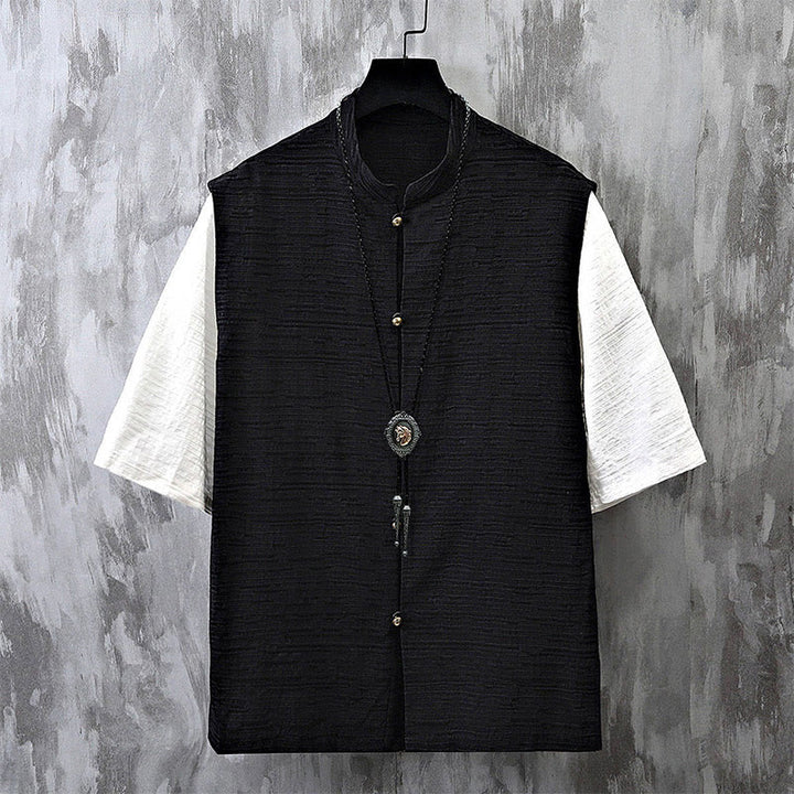 Buddha Stones Sommer Patchwork Farbdesign Herren Halbarm Baumwoll-Leinenhemd - Schwarz - US/ UK/AU48, EU58 (6XL) - image 2
