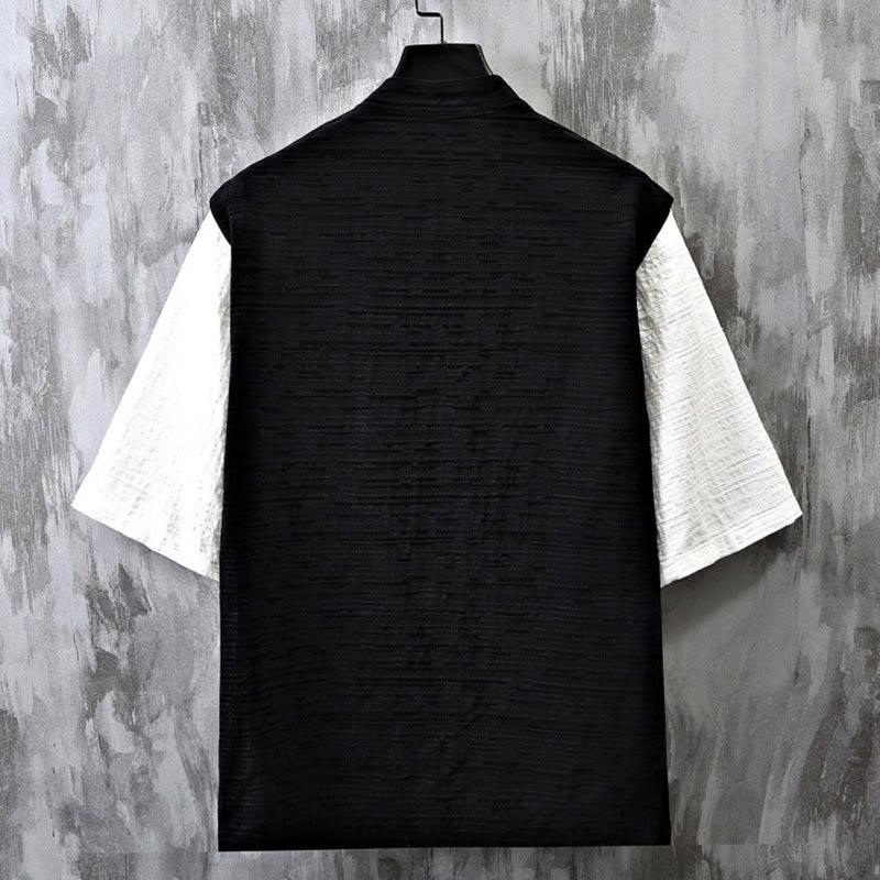 Buddha Stones Sommer Patchwork Farbdesign Herren Halbarm Baumwoll-Leinenhemd - image 3
