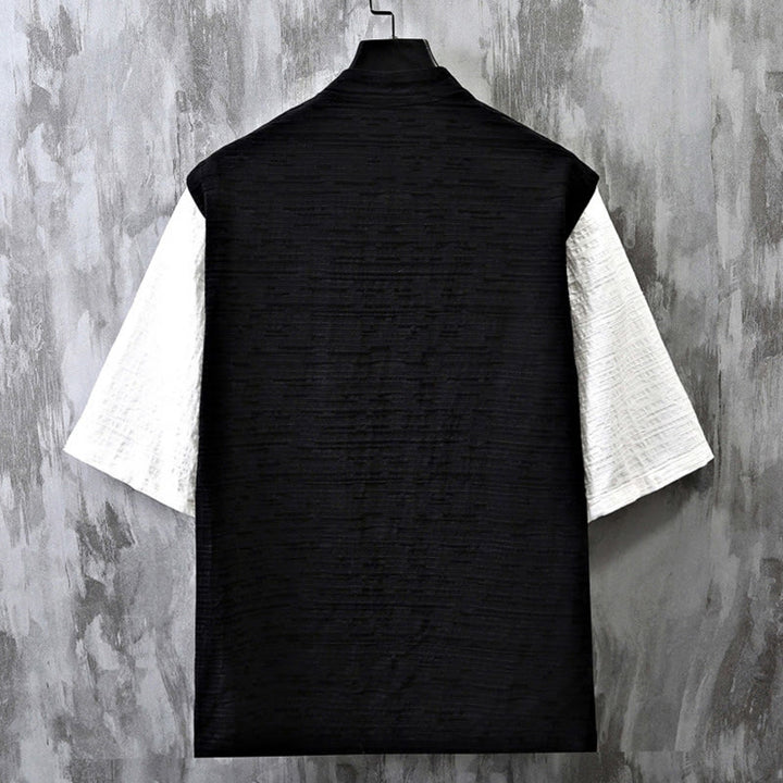 Buddha Stones Sommer Patchwork Farbdesign Herren Halbarm Baumwoll-Leinenhemd - image 3