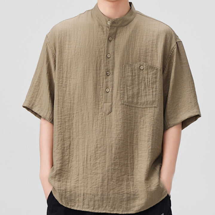 Buddha Stones Sommer-Hemd mit halben Knöpfen, einfarbig, für Herren, halbarm - Bräunen - US/ UK/AU44,EU54 (4XL) - image 8
