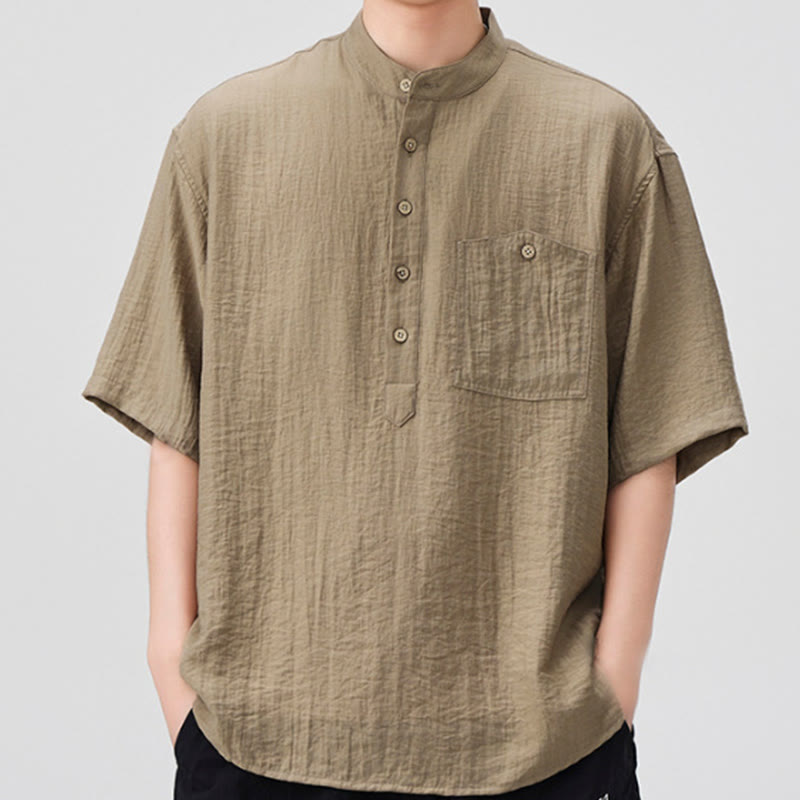 Buddha Stones Sommer-Hemd mit halben Knöpfen, einfarbig, für Herren, halbarm - Bräunen - US/ UK/AU44, EU54 (4XL) - image 7