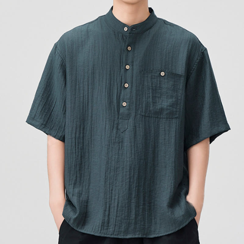 Buddha Stones Sommer-Hemd mit halben Knöpfen, einfarbig, für Herren, halbarm - Hellschiefergrau - US/ UK/AU44,EU54 (4XL) - image 1