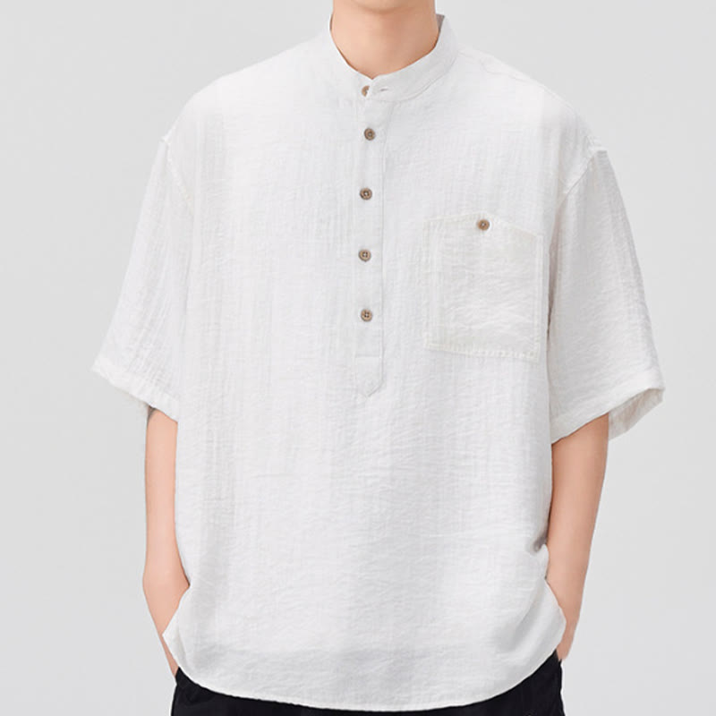 Buddha Stones Sommer-Hemd mit halben Knöpfen, einfarbig, für Herren, halbarm - Weiß - US/ UK/AU44, EU54 (4XL) - image 1