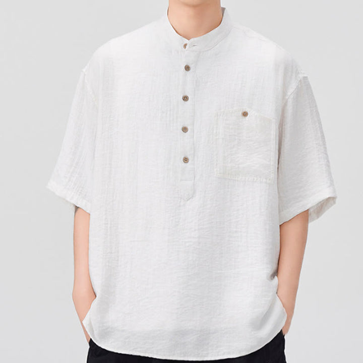 Buddha Stones Sommer-Hemd mit halben Knöpfen, einfarbig, für Herren, halbarm - Weiß - US/ UK/AU44, EU54 (4XL) - image 1