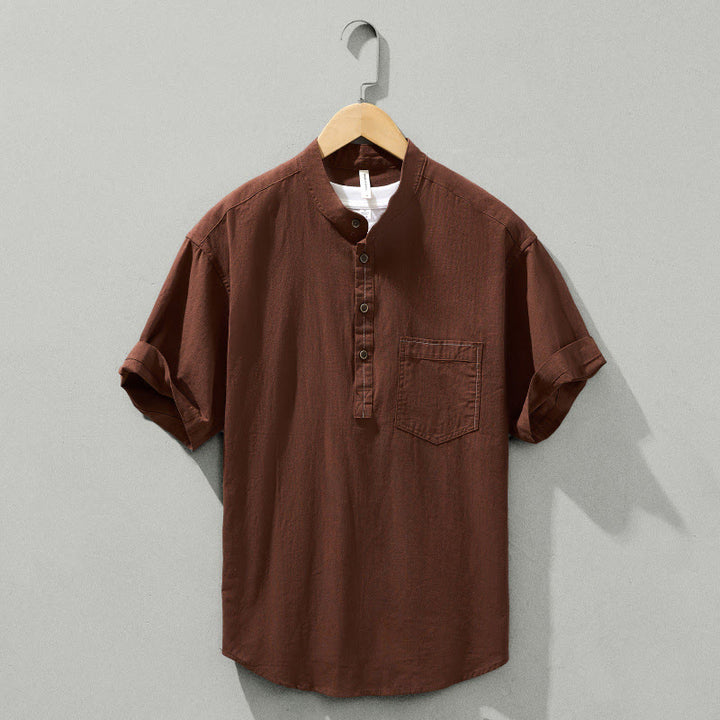 Buddha Stones Sommer Solid Herren Halbknopf Kurzarm Baumwollhemd - Sienna - US/ UK/AU42, EU52 (3XL) - image 21