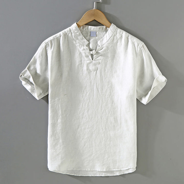 Buddha Stones Sommer Solides Design Herren Kurzarm Leinenhemd - Hellgrau - US/UK/AU42, EU52 (3XL) - image 11