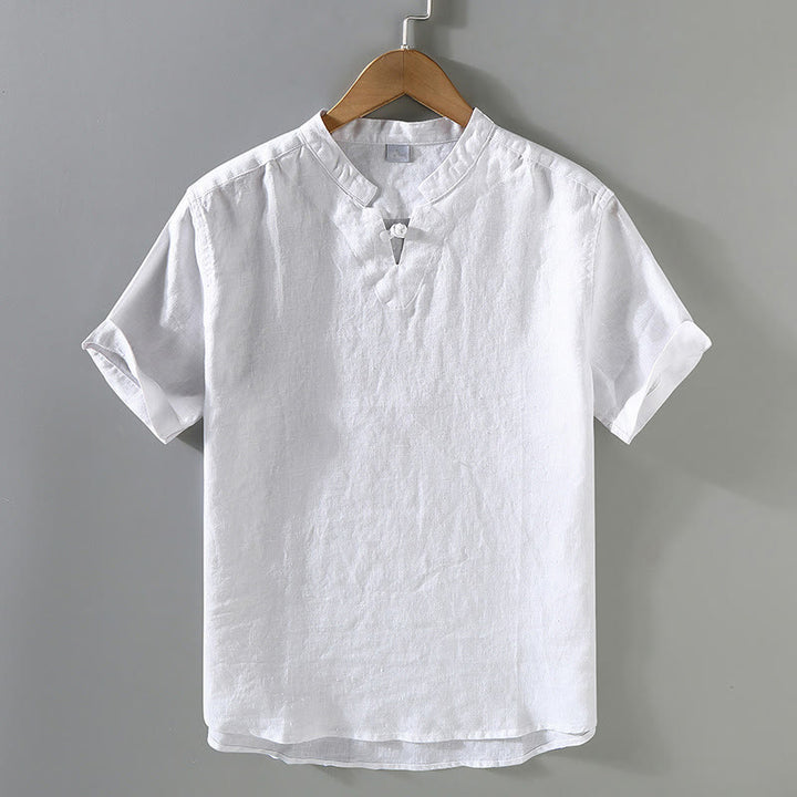 Buddha Stones Sommer Solides Design Herren Kurzarm Leinenhemd - Weiß - US/UK/AU42, EU52 (3XL) - image 9