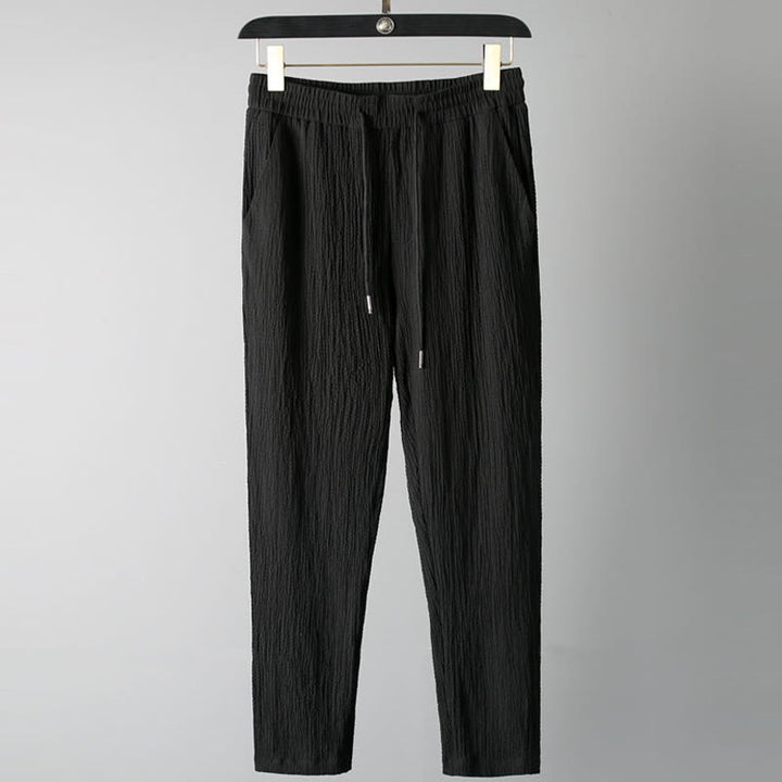 Buddha Stones 2-teiliges, einfarbiges, faltiges V-Ausschnitt-Kurzarm-T-Shirt-Hosen-Kleidungsset für Herren - image 2