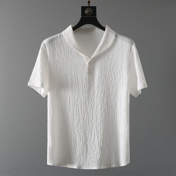 Buddha Stones 2-teiliges, einfarbiges, faltiges V-Ausschnitt-Kurzarm-T-Shirt-Hosen-Kleidungsset für Herren - image 8
