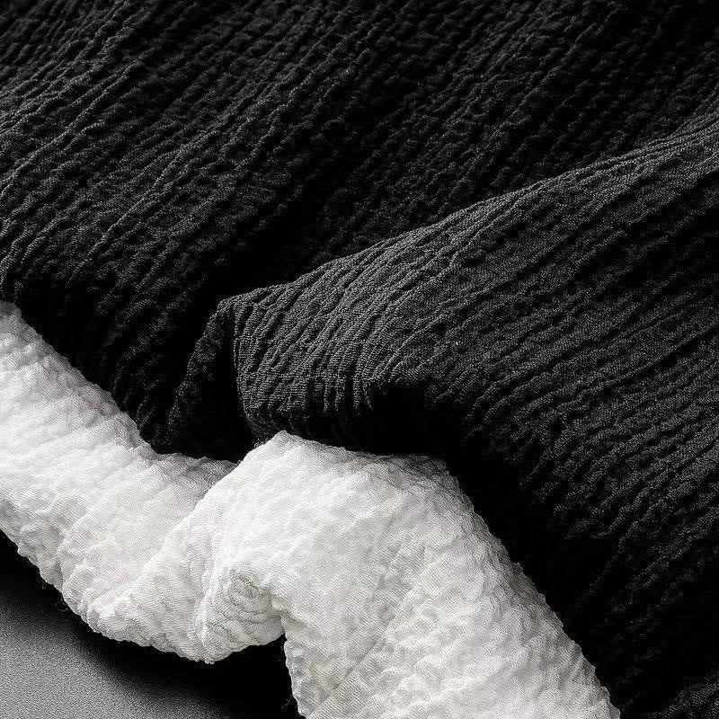 Buddha Stones 2-teiliges, einfarbiges, faltiges V-Ausschnitt-Kurzarm-T-Shirt-Hosen-Kleidungsset für Herren - image 6