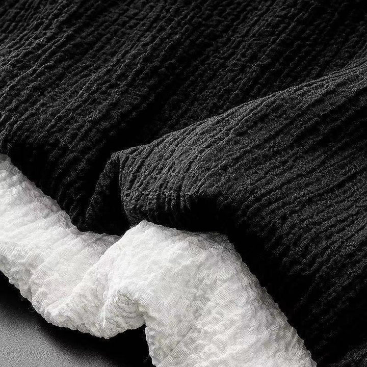 Buddha Stones 2-teiliges, einfarbiges, faltiges V-Ausschnitt-Kurzarm-T-Shirt-Hosen-Kleidungsset für Herren - image 6