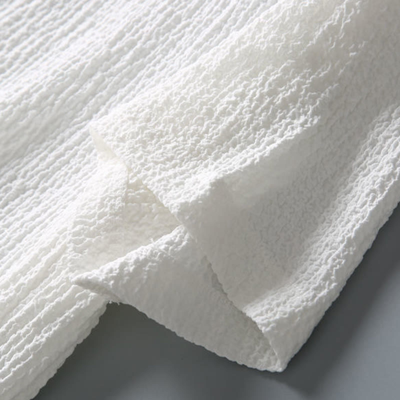 Buddha Stones 2-teiliges, einfarbiges, faltiges V-Ausschnitt-Kurzarm-T-Shirt-Hosen-Kleidungsset für Herren - image 14