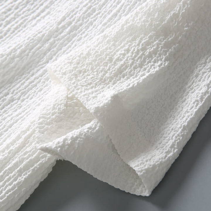 Buddha Stones 2-teiliges, einfarbiges, faltiges V-Ausschnitt-Kurzarm-T-Shirt-Hosen-Kleidungsset für Herren - image 14