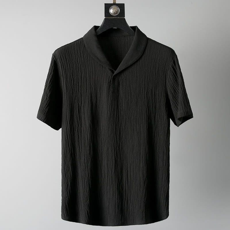 Buddha Stones 2-teiliges, einfarbiges, faltiges V-Ausschnitt-Kurzarm-T-Shirt-Hosen-Kleidungsset für Herren - image 1