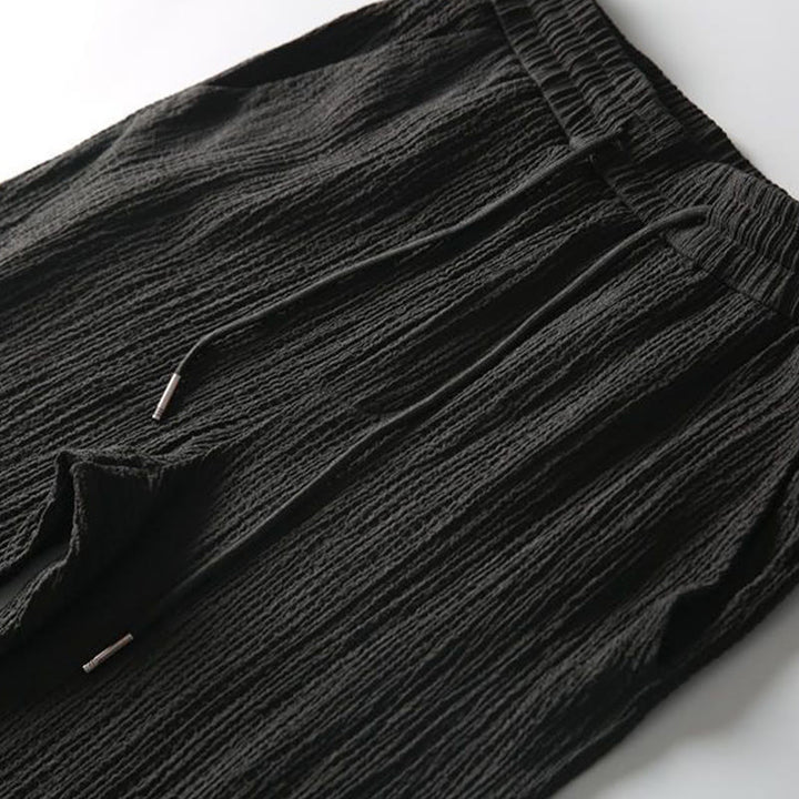 Buddha Stones 2-teiliges, einfarbiges, faltiges V-Ausschnitt-Kurzarm-T-Shirt-Hosen-Kleidungsset für Herren - image 5