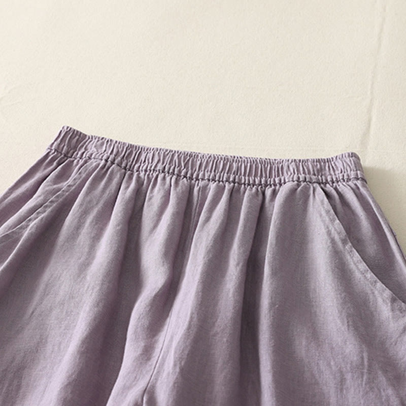 Buddha Stones Sommer-Damenhose mit weitem Bein und Taschen, einfarbig, elastischer Bund - image 6