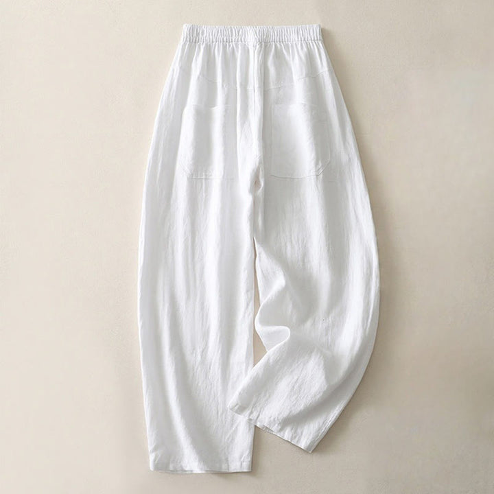 Buddha Stones Sommer Täglich Einfarbig Elastischer Bund Design Weite Beinhose Aus Baumwollleinen Für Damen Mit Taschen - Weiß - US8-10， UK/AU12-14，EU40-42 (2XL) - image 12