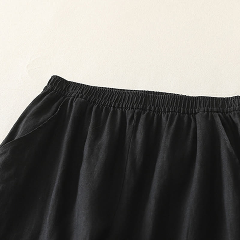 Buddha Stones Sommer-Damenhose mit weitem Bein und Taschen, einfarbig, elastischer Bund - image 23