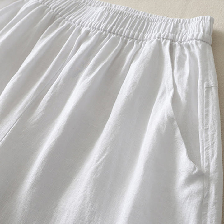 Buddha Stones Sommer-Damenhose mit weitem Bein und Taschen, einfarbig, elastischer Bund - image 14