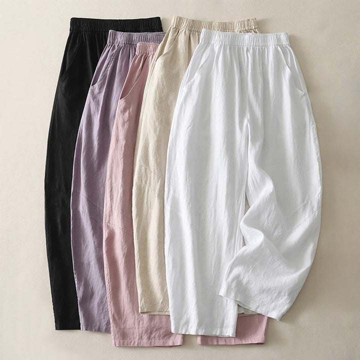 Buddha Stones Sommer-Damenhose mit weitem Bein und Taschen, einfarbig, elastischer Bund - image 26