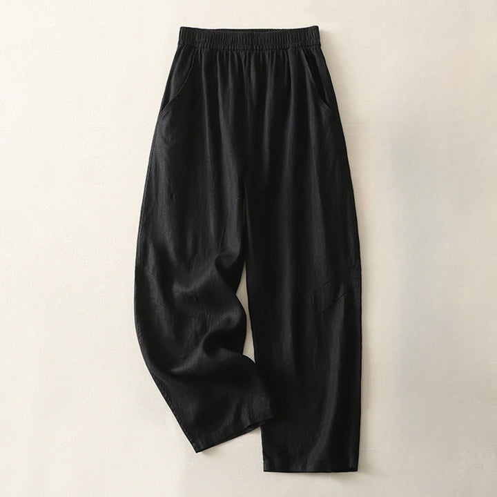 Buddha Stones Sommer Täglich Einfarbig Elastischer Bund Design Weite Beinhose Aus Baumwollleinen Für Damen Mit Taschen - Schwarz - US8-10， UK/AU12-14，EU40-42 (2XL) - image 22