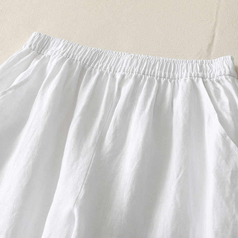 Buddha Stones Sommer-Damenhose mit weitem Bein und Taschen, einfarbig, elastischer Bund - image 15