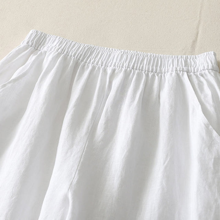 Buddha Stones Sommer-Damenhose mit weitem Bein und Taschen, einfarbig, elastischer Bund - image 15