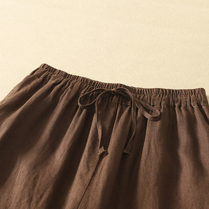 Buddha Stones Lässiges Retro-Kordelzug-Stickerei-Design Damen-Baumwollleinenhose 7-8 Länge mit Taschen - image 14