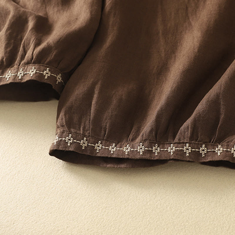 Buddha Stones Lässiges Retro-Kordelzug-Stickerei-Design Damen-Baumwollleinenhose 7-8 Länge mit Taschen - image 17