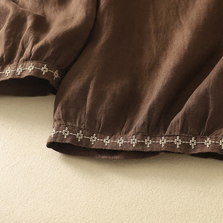 Buddha Stones Lässiges Retro-Kordelzug-Stickerei-Design Damen-Baumwollleinenhose 7-8 Länge mit Taschen - image 17