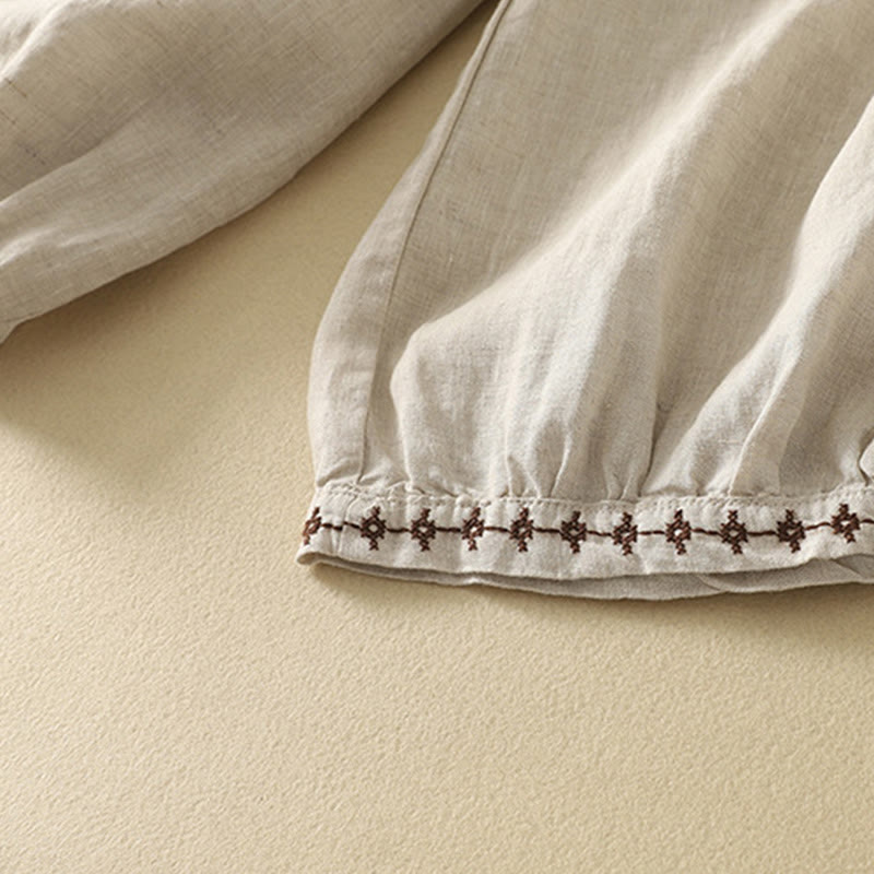 Buddha Stones Lässiges Retro-Kordelzug-Stickerei-Design Damen-Baumwollleinenhose 7-8 Länge mit Taschen - image 8