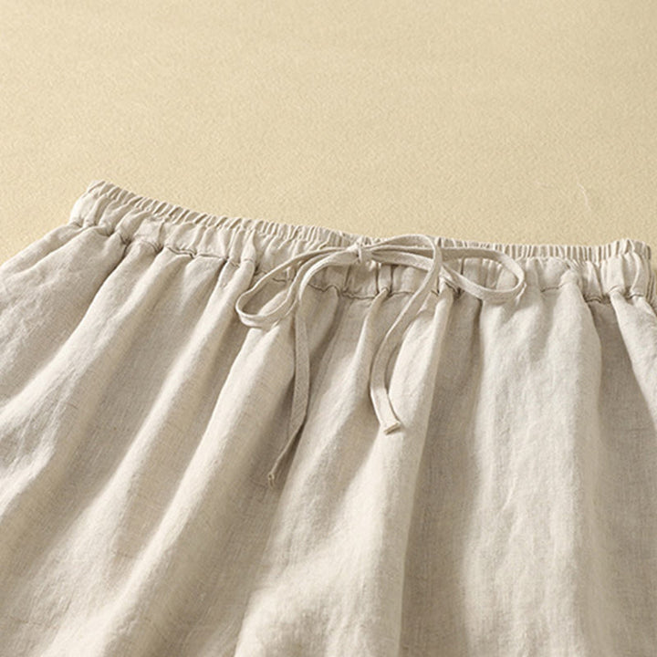 Buddha Stones Lässiges Retro-Kordelzug-Stickerei-Design Damen-Baumwollleinenhose 7-8 Länge mit Taschen - image 2