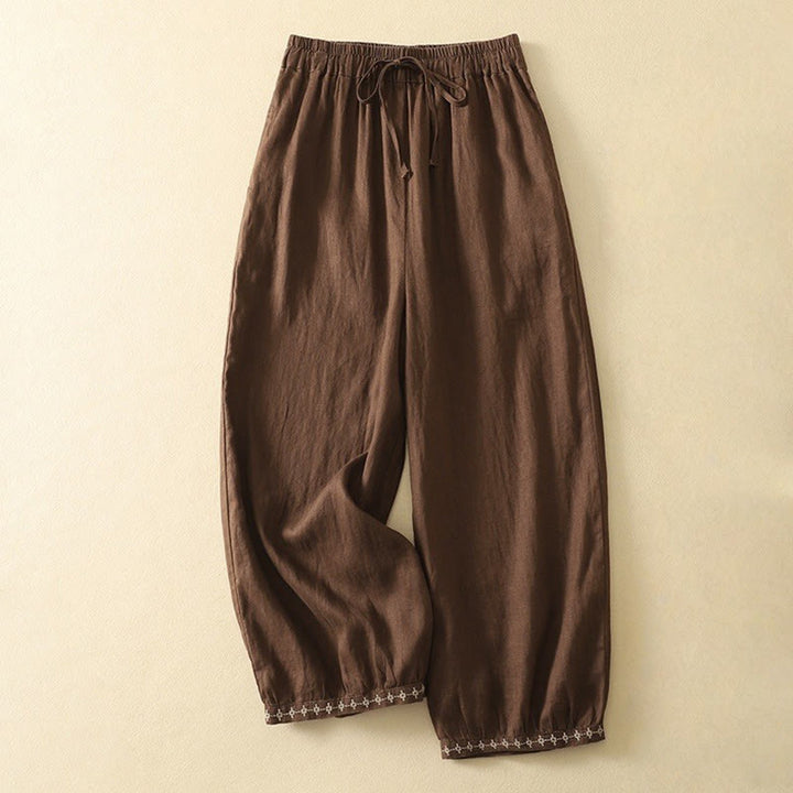 Buddha Stones Casual Retro Hose mit Kordelzug und Stickerei, Damenlänge 7-8 mit Taschen - Sattelbraun - US 8-10, UK/AU 12-14, EU 40-42 (2XL) - image 13