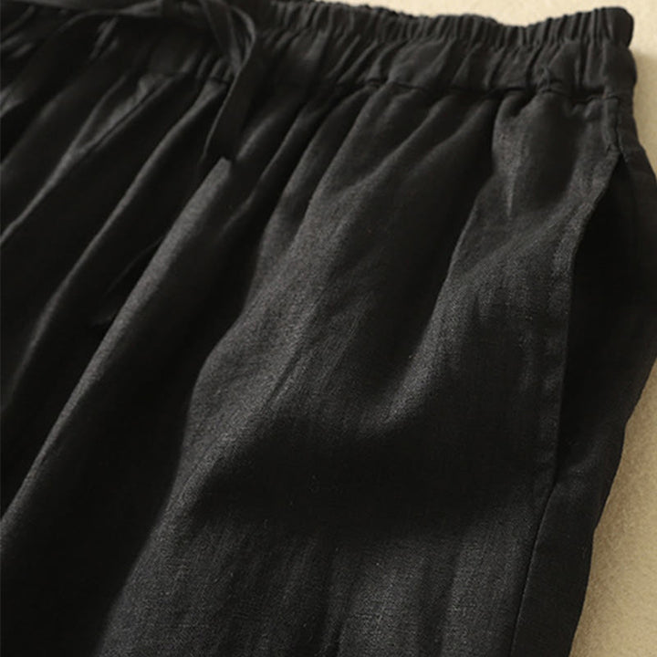 Buddha Stones Lässiges Retro-Kordelzug-Stickerei-Design Damen-Baumwollleinenhose 7-8 Länge mit Taschen - image 11