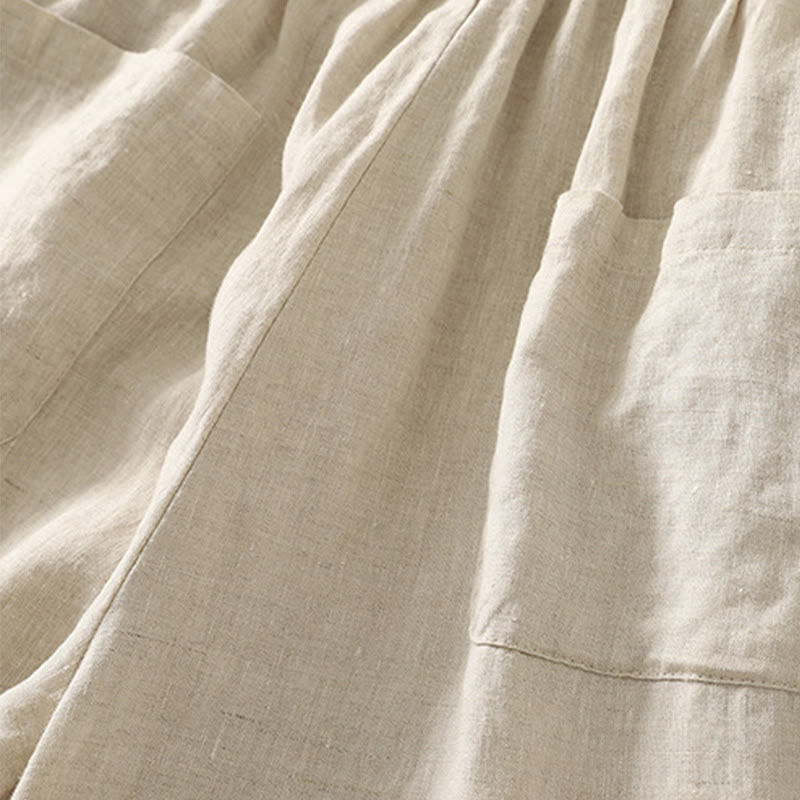 Buddha Stones Lässiges Retro-Kordelzug-Stickerei-Design Damen-Baumwollleinenhose 7-8 Länge mit Taschen - image 5