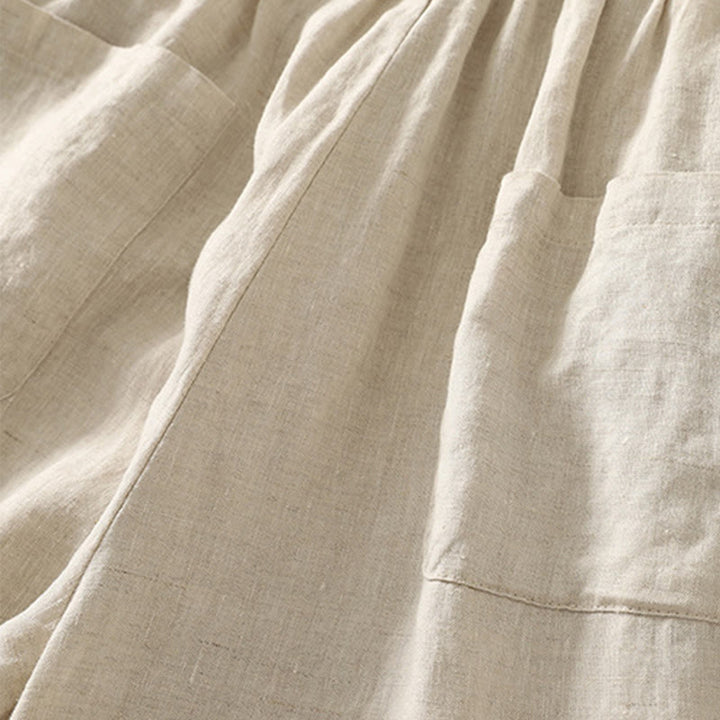 Buddha Stones Lässiges Retro-Kordelzug-Stickerei-Design Damen-Baumwollleinenhose 7-8 Länge mit Taschen - image 5