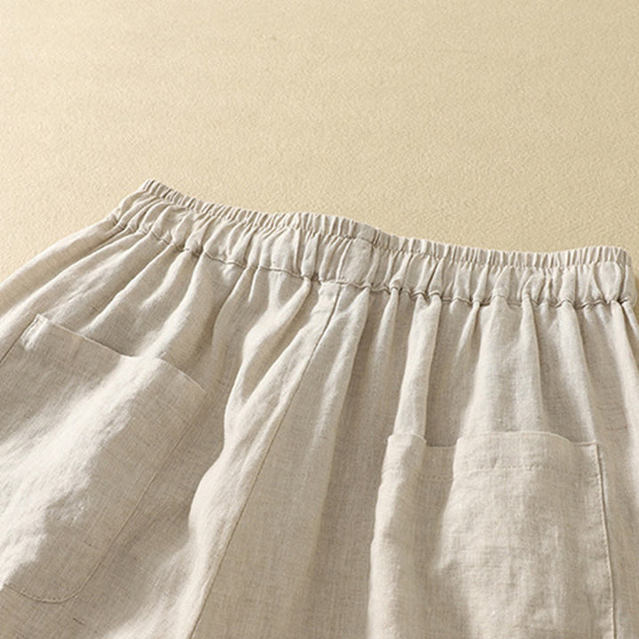 Buddha Stones Lässiges Retro-Kordelzug-Stickerei-Design Damen-Baumwollleinenhose 7-8 Länge mit Taschen - image 4