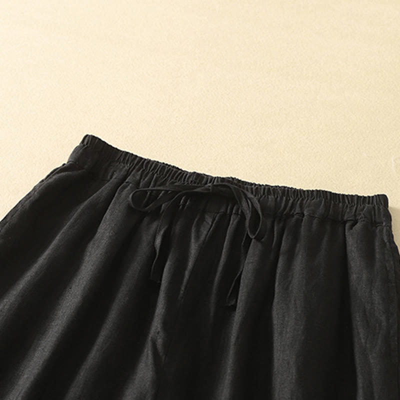 Buddha Stones Lässiges Retro-Kordelzug-Stickerei-Design Damen-Baumwollleinenhose 7-8 Länge mit Taschen - image 10