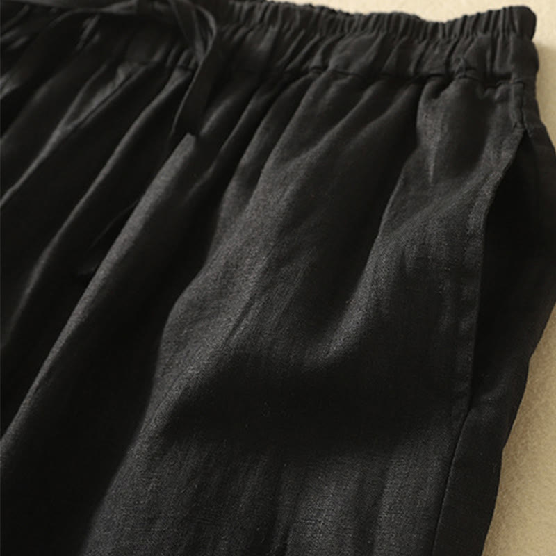 Buddha Stones Lässiges Retro-Kordelzug-Stickerei-Design Damen-Baumwollleinenhose 7-8 Länge mit Taschen - image 12