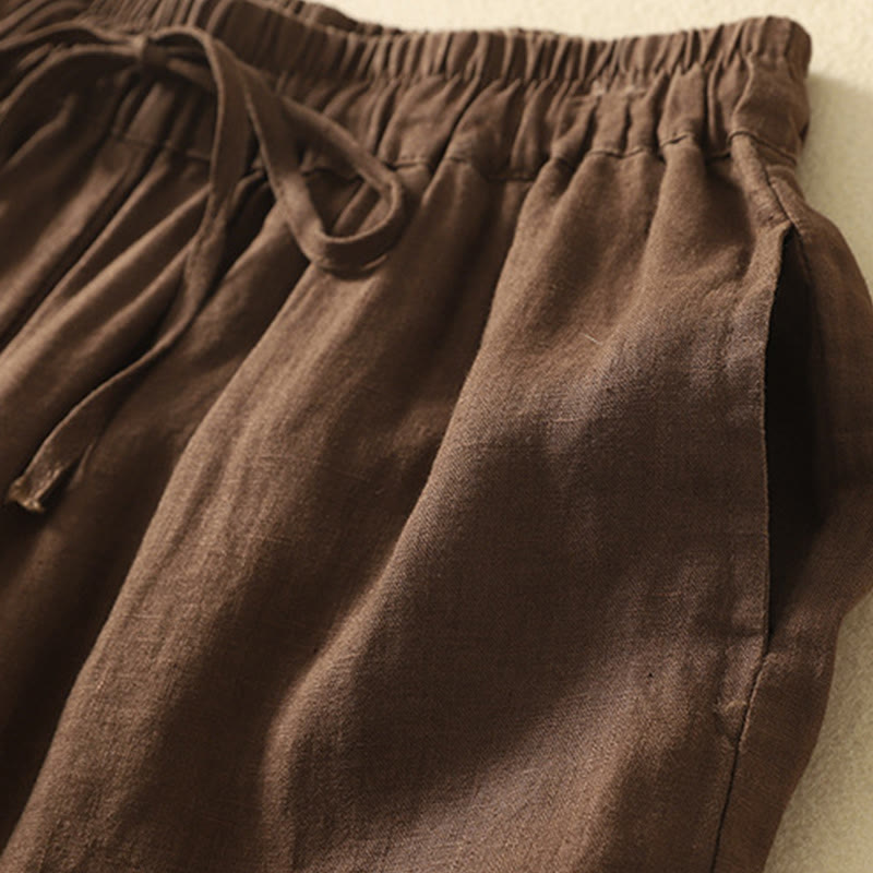 Buddha Stones Lässiges Retro-Kordelzug-Stickerei-Design Damen-Baumwollleinenhose 7-8 Länge mit Taschen - image 15