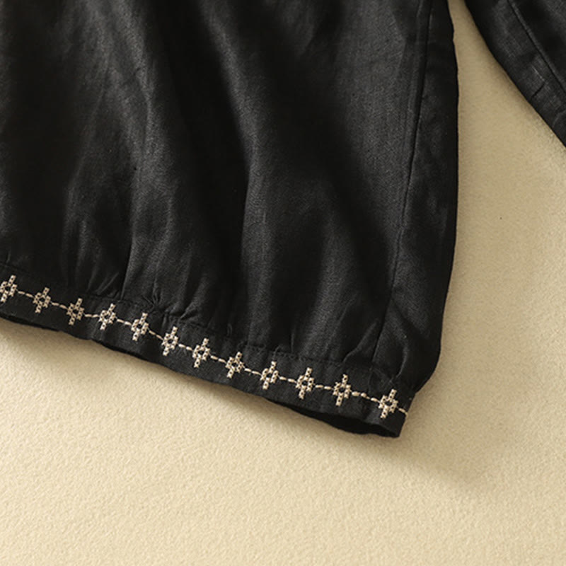 Buddha Stones Lässiges Retro-Kordelzug-Stickerei-Design Damen-Baumwollleinenhose 7-8 Länge mit Taschen - image 12