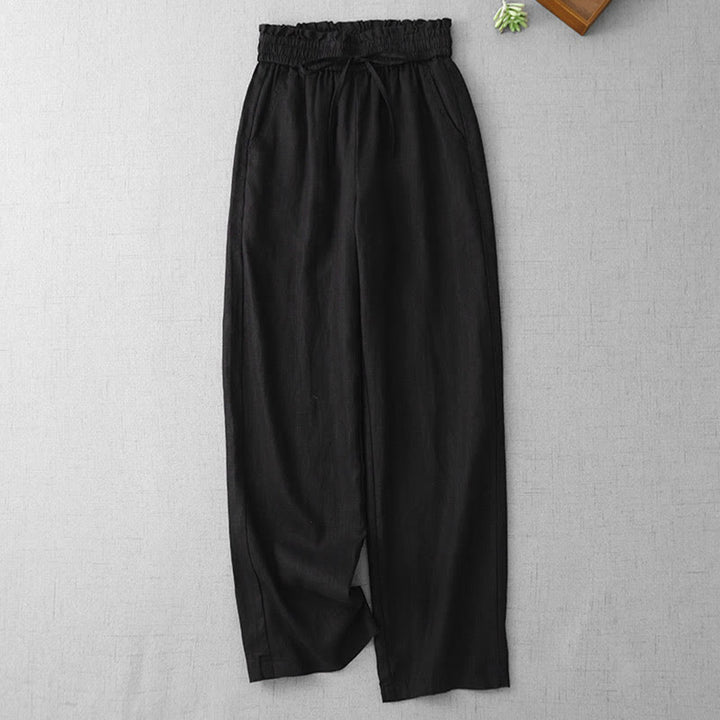 Buddha Stones Lässige Baumwollhose mit hoher Taille, Rüschen und Kordelzug, weites Bein und Taschen für Damen - Schwarz - US12， UK/AU16，EU44 (2XL) - image 16