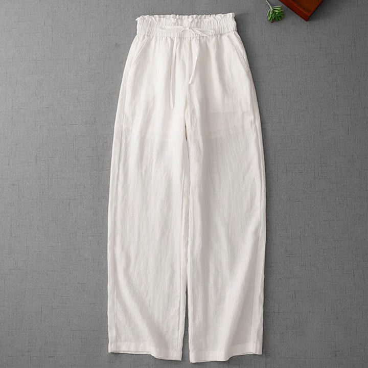 Buddha Stones Lässige Baumwollhose mit hoher Taille, Rüschen und Kordelzug, weites Bein und Taschen für Damen - image 11