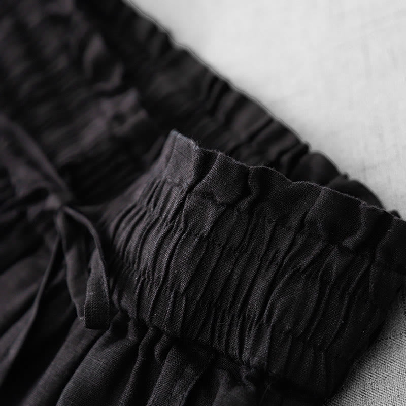Buddha Stones Lässige Baumwollhose mit hoher Taille, Rüschen und Kordelzug, weites Bein und Taschen für Damen - image 19