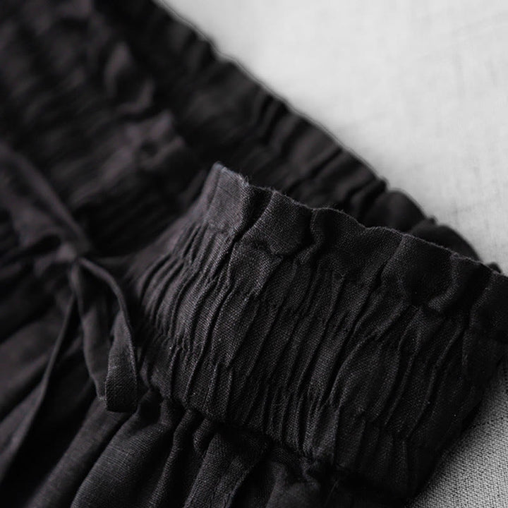 Buddha Stones Lässige Baumwollhose mit hoher Taille, Rüschen und Kordelzug, weites Bein und Taschen für Damen - image 19