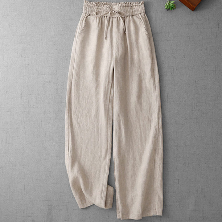 Buddha Stones Lässige Baumwollhose mit hoher Taille, Rüschen und Kordelzug, weites Bein und Taschen für Damen - Leinen - US12， UK/AU16，EU44 (2XL) - image 0