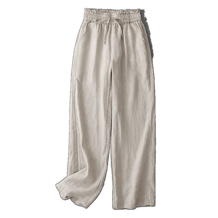 Buddha Stones Lässige Baumwollhose mit hoher Taille, Rüschen und Kordelzug, weites Bein und Taschen für Damen - image 9