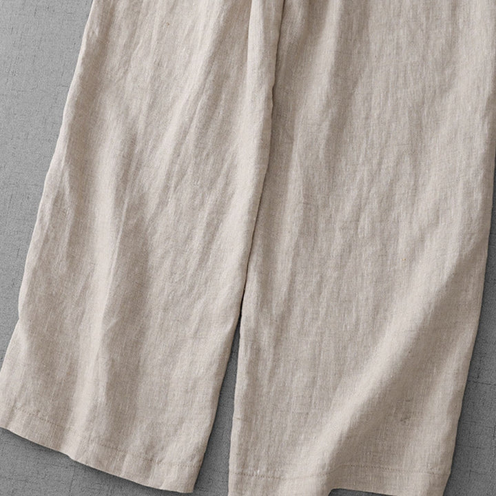 Buddha Stones Lässige Baumwollhose mit hoher Taille, Rüschen und Kordelzug, weites Bein und Taschen für Damen - image 7