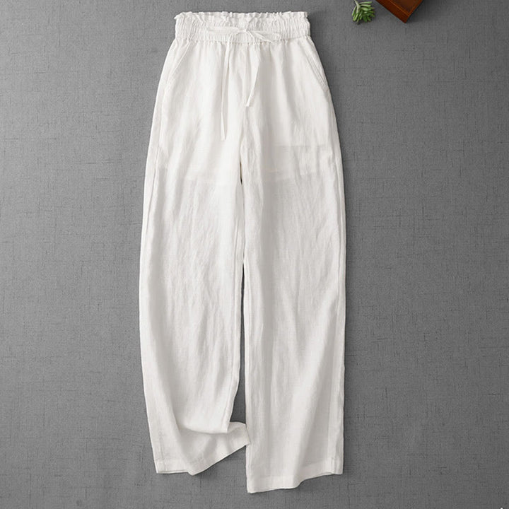 Buddha Stones Lässige Baumwollhose mit hoher Taille, Rüschen und Kordelzug, weites Bein und Taschen für Damen - Weiß - US12， UK/AU16，EU44 (2XL) - image 10